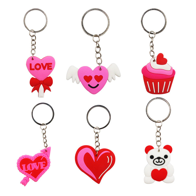 Wholesale 20pcs New PVC Love Heart Valentine's Day Keychain